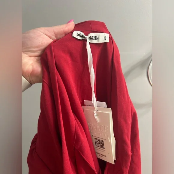 NWT GRACE KARIN Long Sleeve Peplum Shirt Bow Tie Work Blouses Tops Smocked Waist - Picture 3 of 6